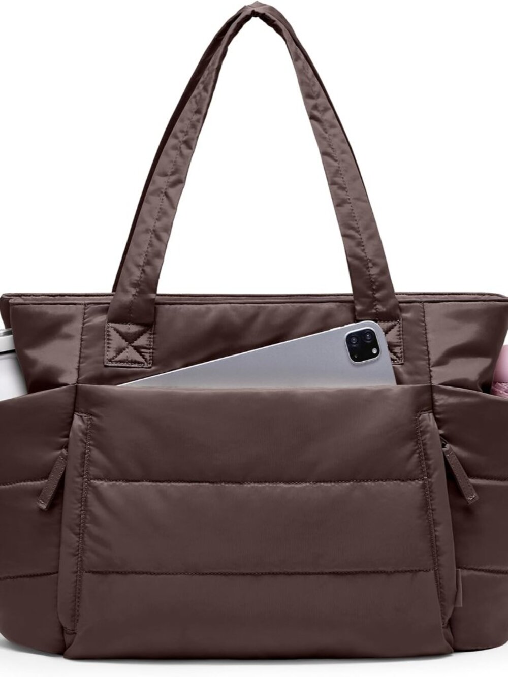 Tote Bag for Women with Zipper, Quilted Puffer Tote Bag with Compartments, Light
